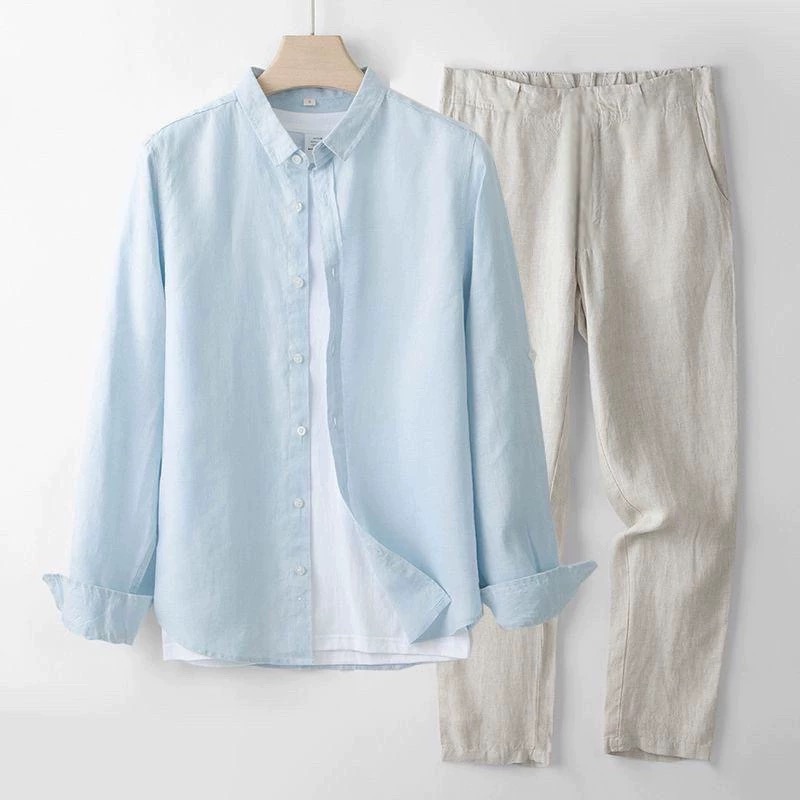 Linen Shirt Breathable - Kemeja Lengan Panjang Linen Katun Pria