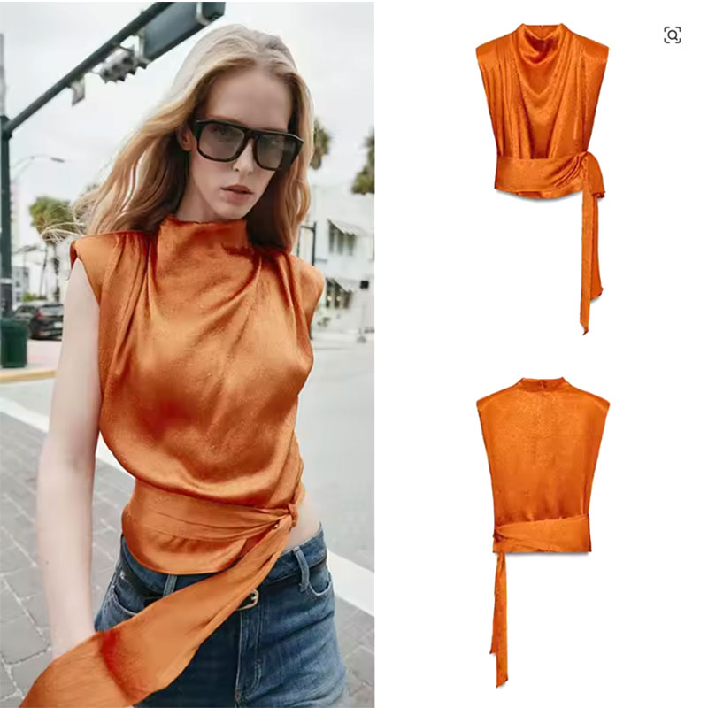 Shirt Camp Collar - Atasan Crop Tanpa Lengan Kerah Selendang