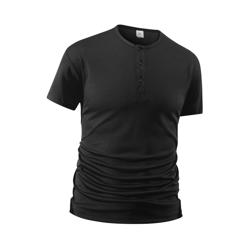 Kaos Henley Pria Warna Solid u - Shirt Camp Collar ulasan dan harga