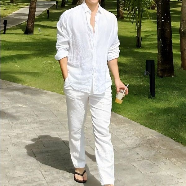 Setelan Kasual Linen Katun Gay - Linen Shirt Breathable ulasan dan harga