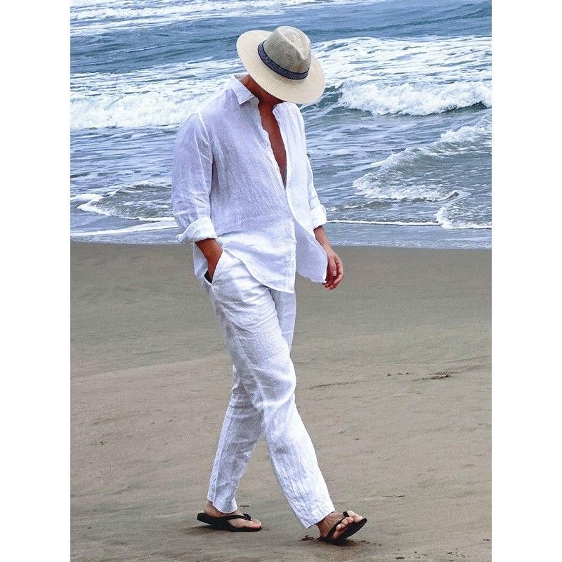Setelan Kasual Linen Katun Gay - Linen Shirt Breathable ulasan dan harga