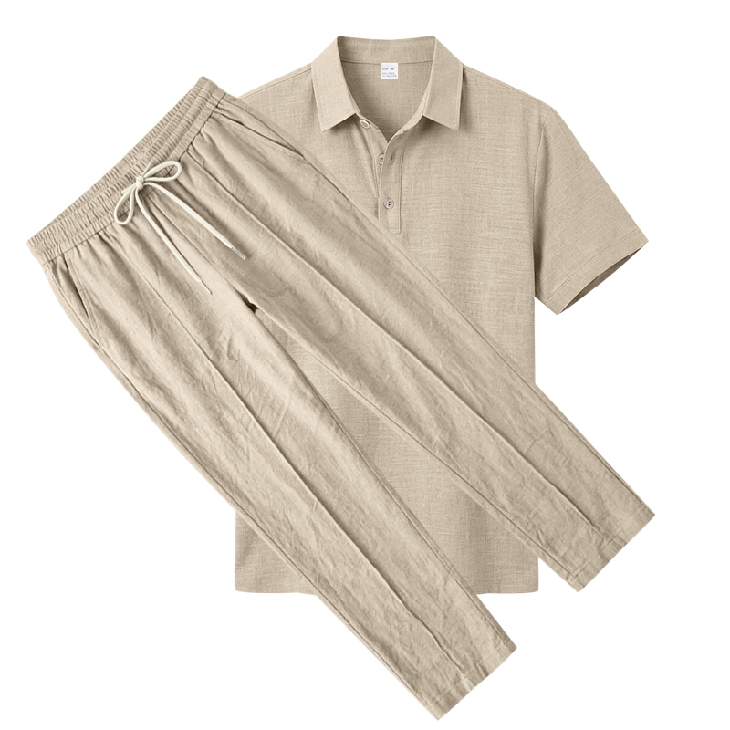 Set Polo 2 Potong Pria Kemeja  - Short Linen Drawstring ulasan dan harga
