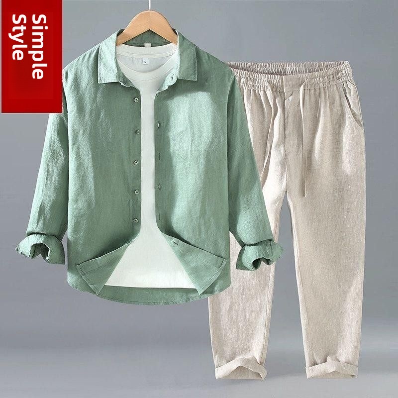 Setelan Dua Potong Kemeja Leng - Linen Shirt Breathable ulasan dan harga