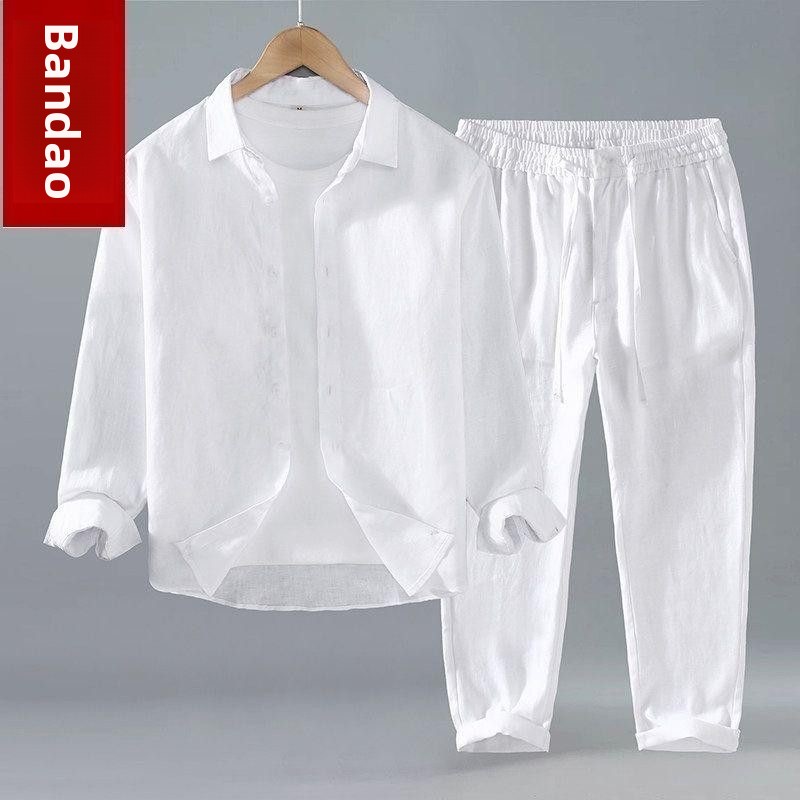 Setelan Dua Potong Kemeja Leng - Linen Shirt Breathable ulasan dan harga